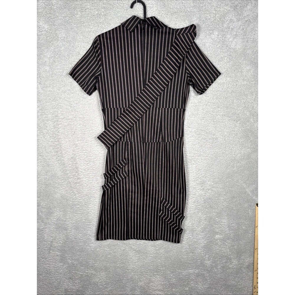 VINTAGE Y2K 90s Lip Service BLACK Pinstripe BONDAGE DRESS Size M Goth Punk Rare - Picture 12 of 16